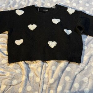 Fashion Nova Black Sweater with White Hearts